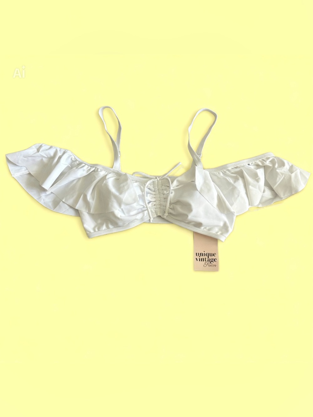 Unique Vintage White Ruffle Bikini top